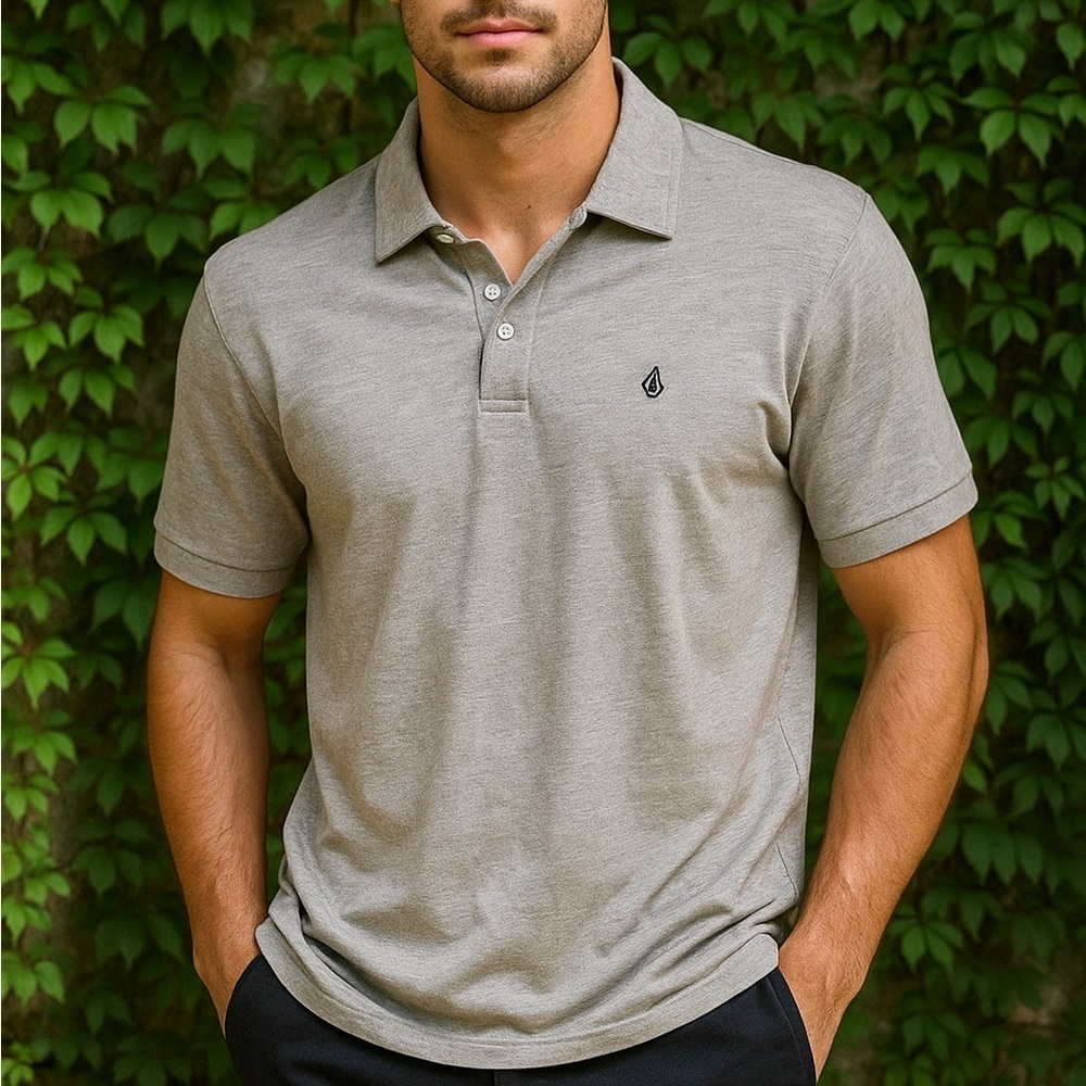NWT VOLCOM Heathered Gray Short Sleeve Casula Lightweight Polo Shirt, S